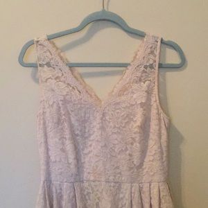 knee length lace cream bridesmaid dress